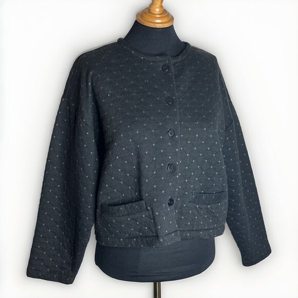 Tarazzia Sport Sweaters - VTG Tarazzia Sport Quilted Button Cardigan Cropped Black Jacket M Grandmacore